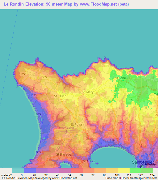 Le Rondin,Jersey Elevation Map