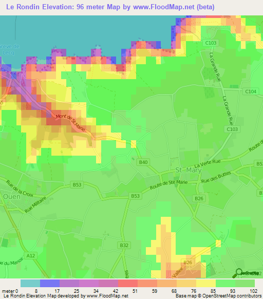 Le Rondin,Jersey Elevation Map