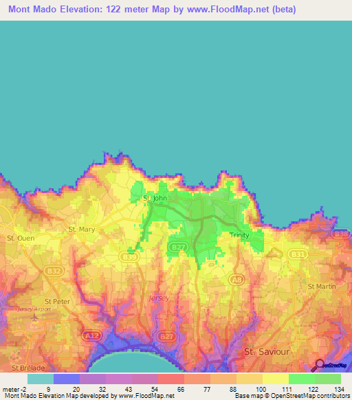 Mont Mado,Jersey Elevation Map