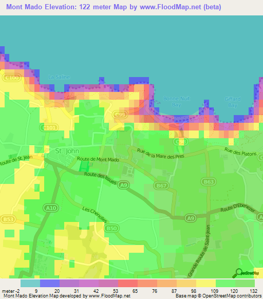 Mont Mado,Jersey Elevation Map