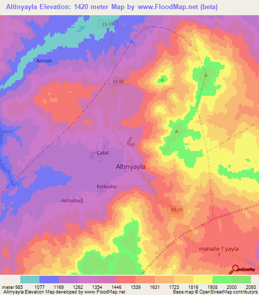 Altinyayla,Turkey Elevation Map
