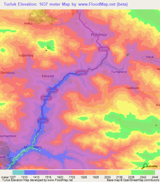 Turluk,Turkey Elevation Map