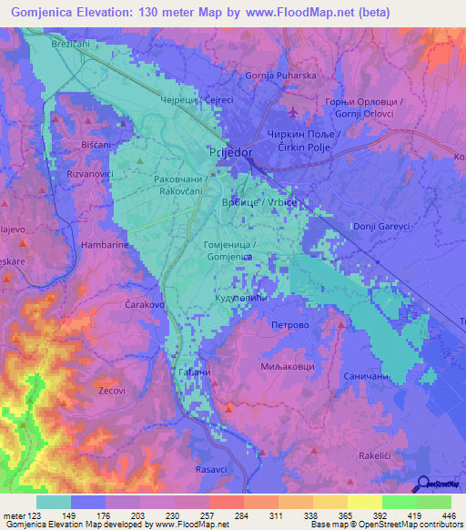 Gomjenica,Bosnia and Herzegovina Elevation Map