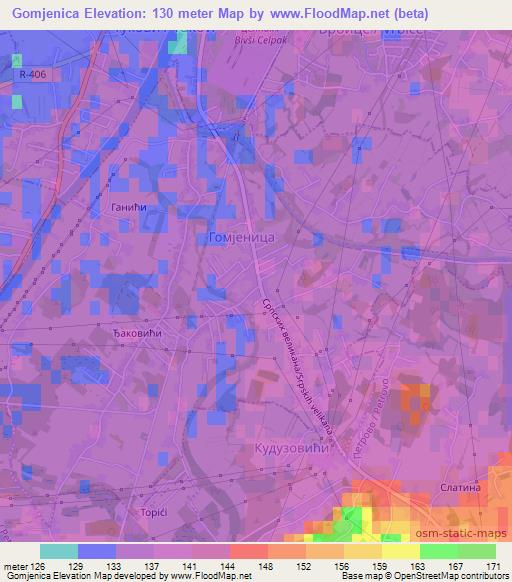 Gomjenica,Bosnia and Herzegovina Elevation Map