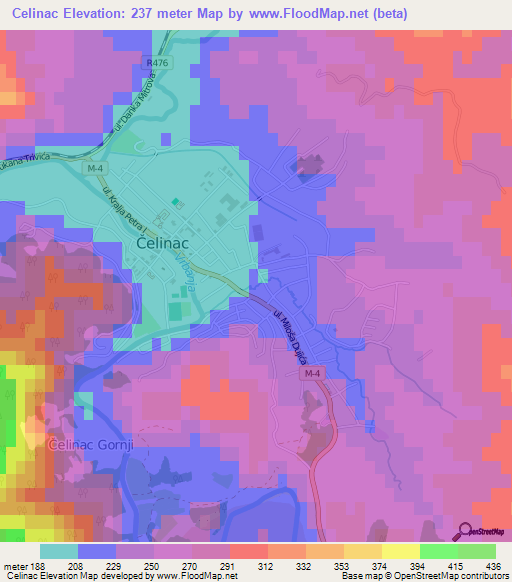 Celinac,Bosnia and Herzegovina Elevation Map