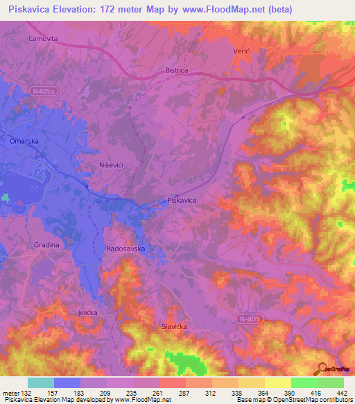 Piskavica,Bosnia and Herzegovina Elevation Map