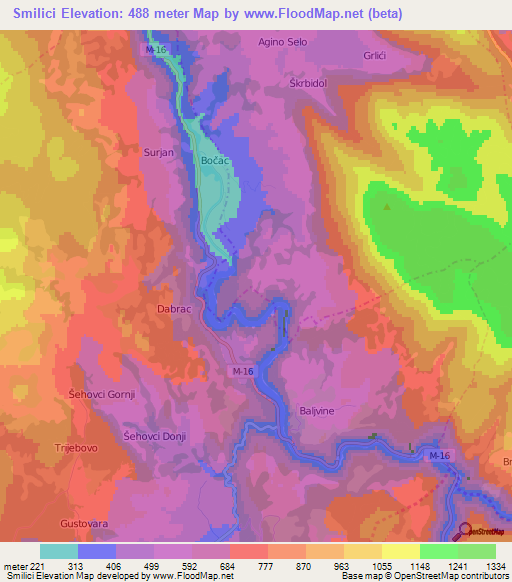 Smilici,Bosnia and Herzegovina Elevation Map