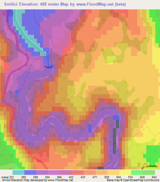 Smilici,Bosnia and Herzegovina Elevation Map
