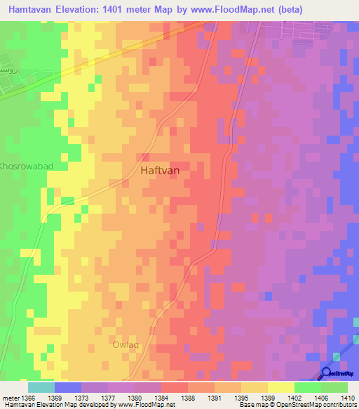 Hamtavan,Iran Elevation Map