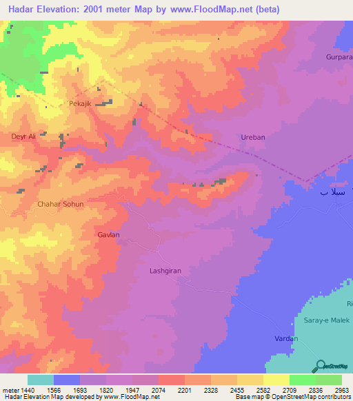 Hadar,Iran Elevation Map