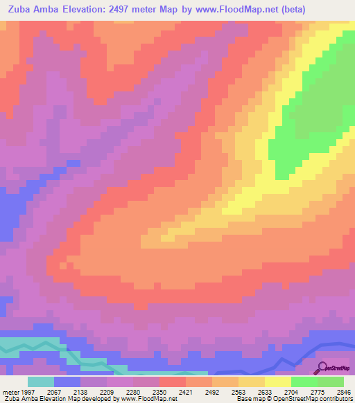 Zuba Amba,Ethiopia Elevation Map