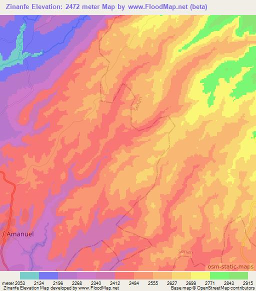Zinanfe,Ethiopia Elevation Map