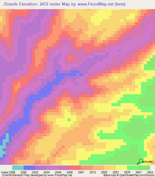 Zinanfe,Ethiopia Elevation Map