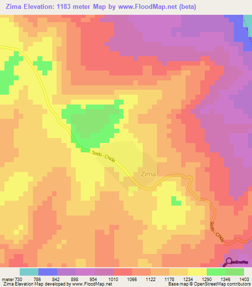Zima,Ethiopia Elevation Map