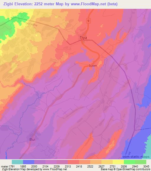 Zigbi,Ethiopia Elevation Map