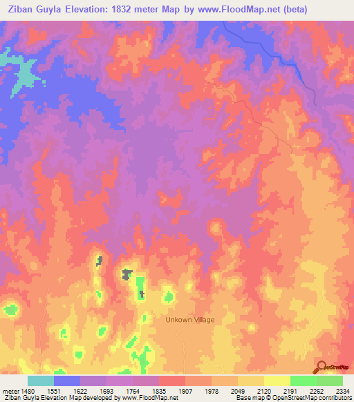Ziban Guyla,Ethiopia Elevation Map
