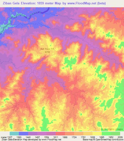Ziban Gela,Ethiopia Elevation Map