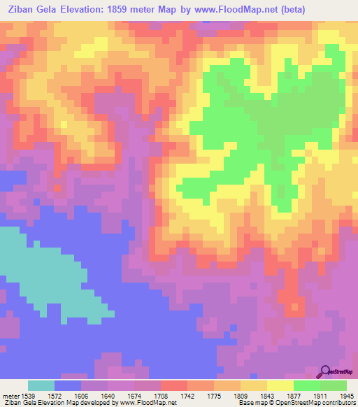 Ziban Gela,Ethiopia Elevation Map