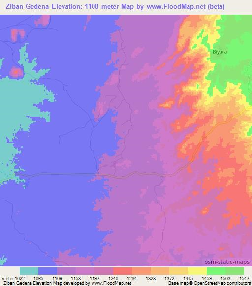 Ziban Gedena,Ethiopia Elevation Map