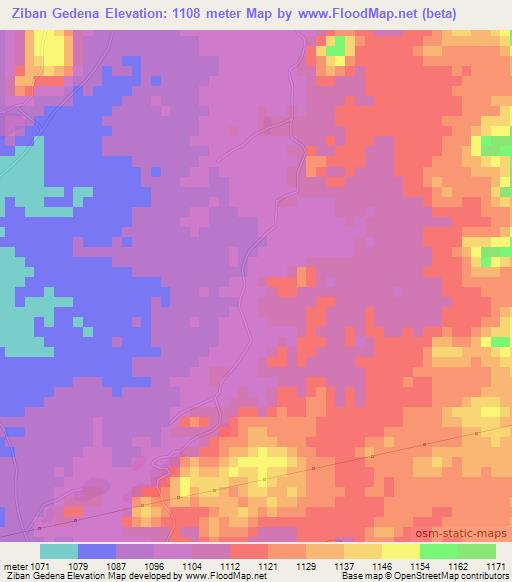 Ziban Gedena,Ethiopia Elevation Map