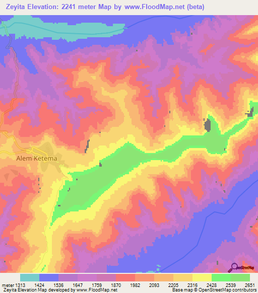 Zeyita,Ethiopia Elevation Map
