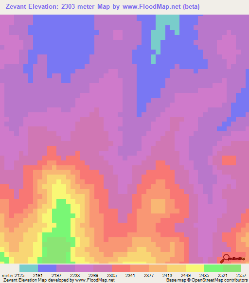 Zevant,Ethiopia Elevation Map