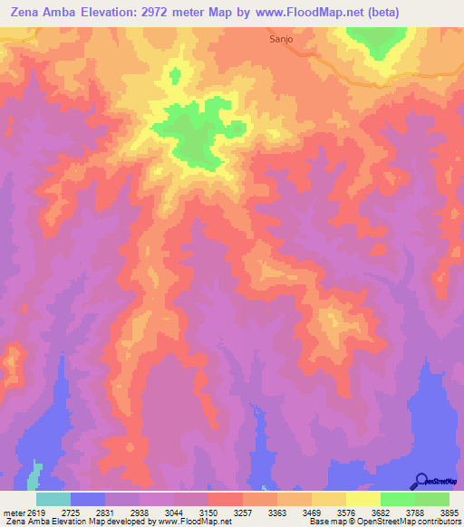 Zena Amba,Ethiopia Elevation Map