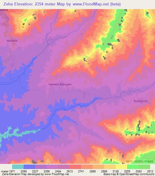 Zeha,Ethiopia Elevation Map