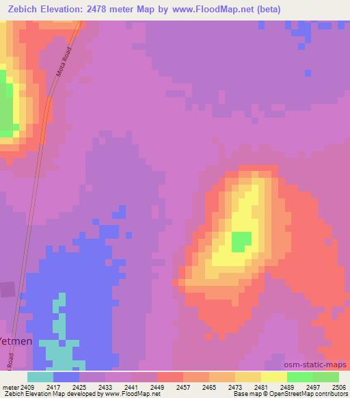 Zebich,Ethiopia Elevation Map