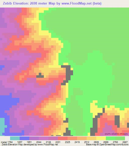 Zebib,Ethiopia Elevation Map