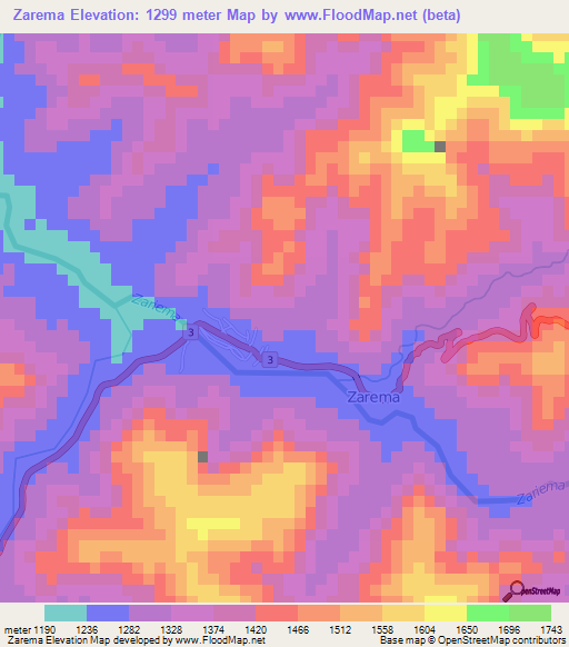 Zarema,Ethiopia Elevation Map