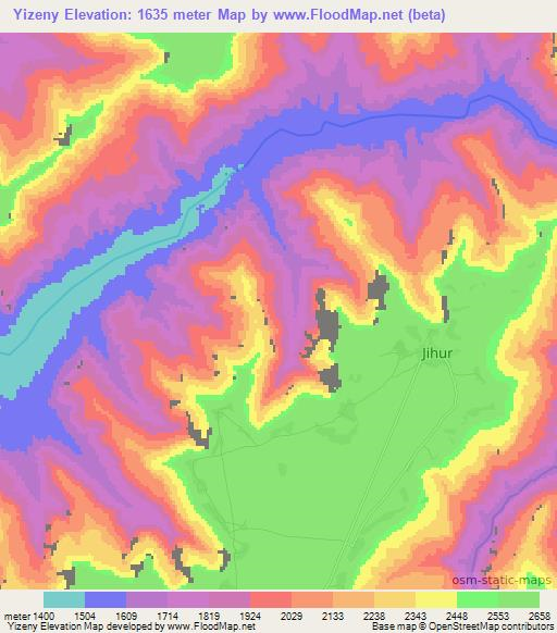 Yizeny,Ethiopia Elevation Map