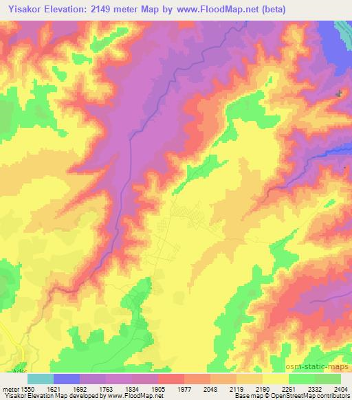 Yisakor,Ethiopia Elevation Map