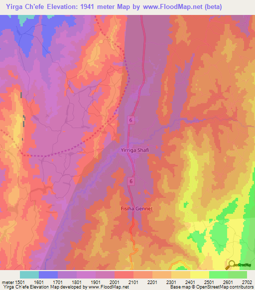 Yirga Ch'efe,Ethiopia Elevation Map