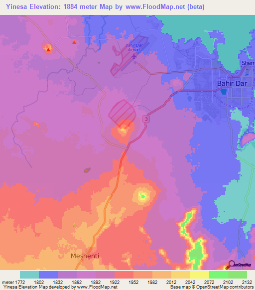 Yinesa,Ethiopia Elevation Map