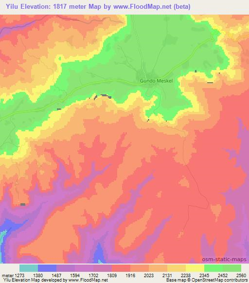 Yilu,Ethiopia Elevation Map