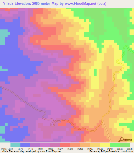 Yilada,Ethiopia Elevation Map