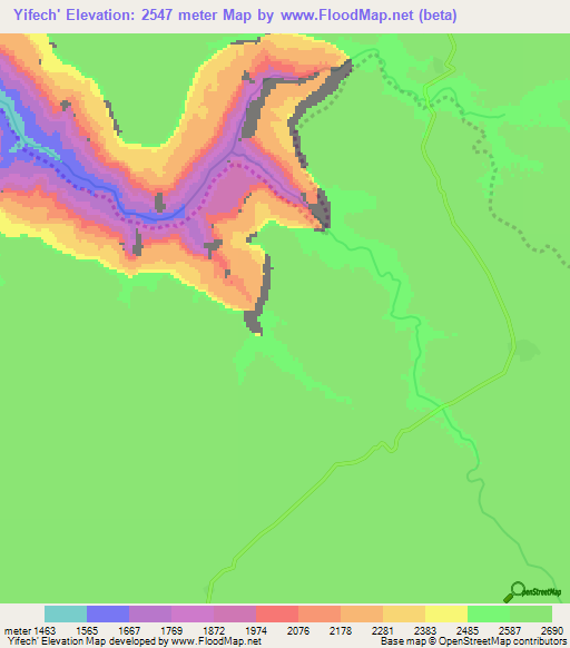 Yifech',Ethiopia Elevation Map