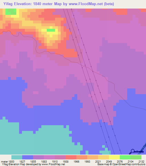 Yifag,Ethiopia Elevation Map