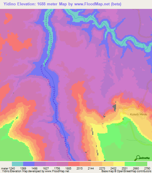 Yidino,Ethiopia Elevation Map