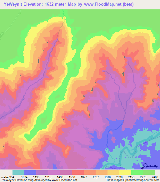 YeWeynit,Ethiopia Elevation Map