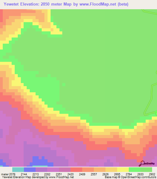 Yewetet,Ethiopia Elevation Map