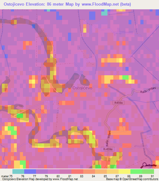 Ostojicevo,Bosnia and Herzegovina Elevation Map