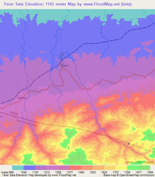 Yerer Sata,Ethiopia Elevation Map