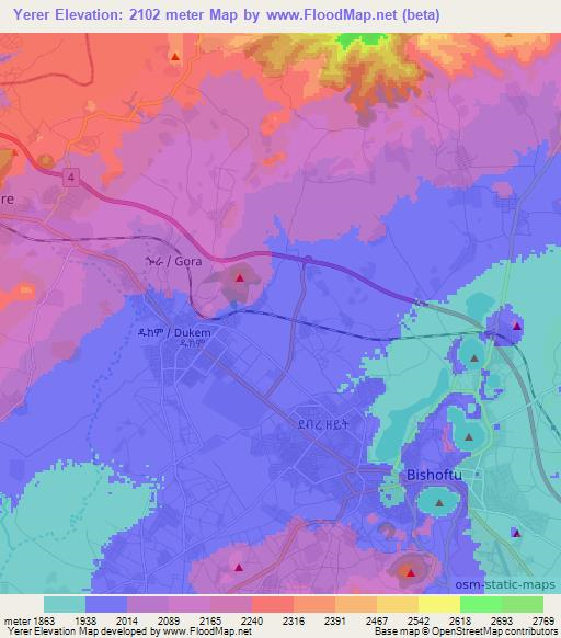 Yerer,Ethiopia Elevation Map