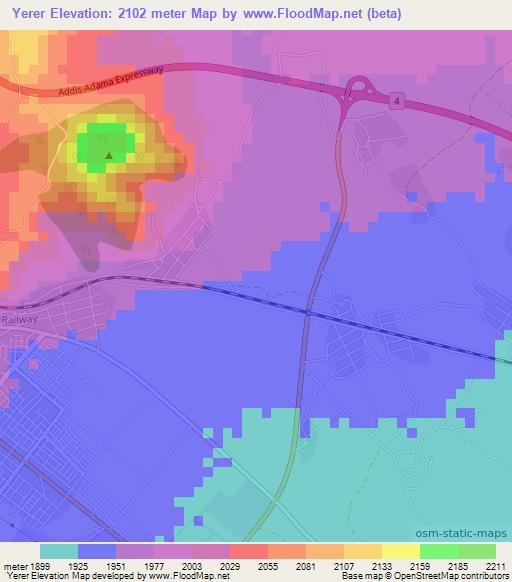 Yerer,Ethiopia Elevation Map