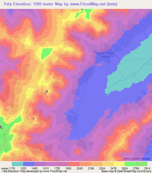 Yela,Ethiopia Elevation Map