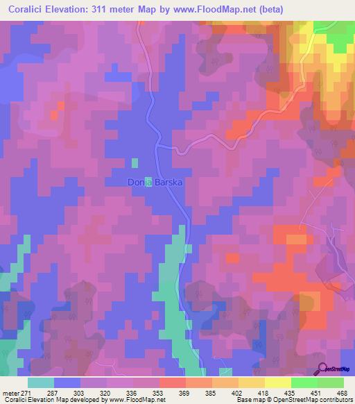 Coralici,Bosnia and Herzegovina Elevation Map