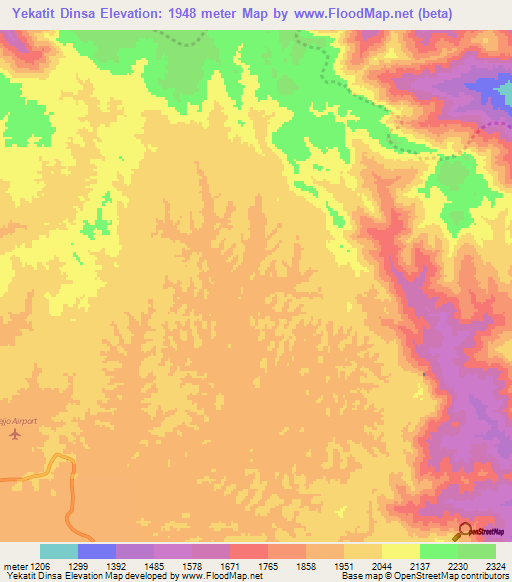 Yekatit Dinsa,Ethiopia Elevation Map