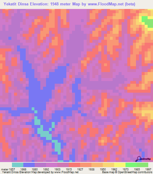 Yekatit Dinsa,Ethiopia Elevation Map